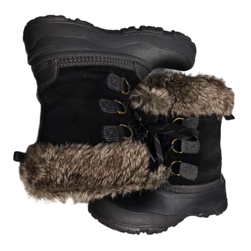 Khombu Slope Winter Boots Womens US 9M Black Faux Fur Lined Waterproof 1056065
